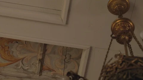 Close up of an ancient italian ceiling in the old apartment in the Lake Como. Stock Footage 127795949