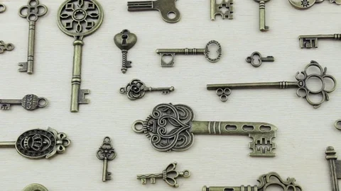 Close up ancient keys design Stock Footage 80146752