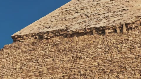 Close Up of Ancient Limestone Block Wall and Casing stones peak of the Pyramid Stock Footage 341838245