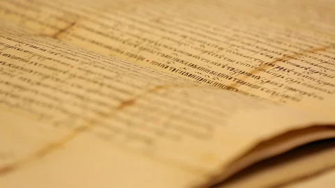 Close-up of ancient religious texts written in ancient Russian. Stock Footage 252750242