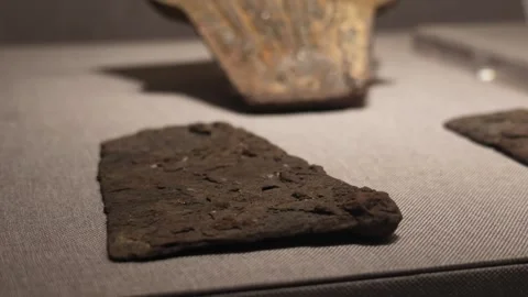 Close-up of Ancient Rusty Iron Artifact on Museum Cloth 스톡 동영상 340466393