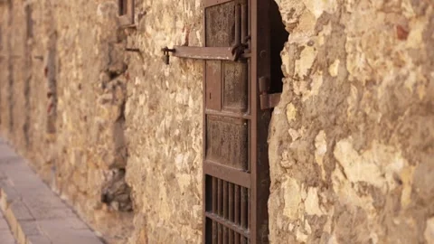 Close Up Ancient Rusty Prison Gate Iron Bars Cairo Citadel Egypt Stock Footage 341300216
