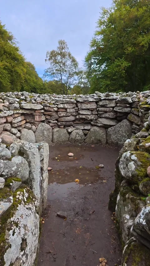 Close-up of Ancient Standing Stones at Clava Cairns, Scotland Stock Footage 330660812