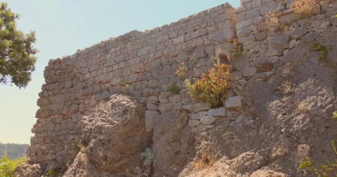 Close Up of Ancient Stone Castle Wall at Sainte Agnes Medieval Village France Stock Footage 346652044