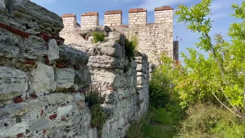 Close up ancient wall of castle tower - Stock video Stock Footage 240346458