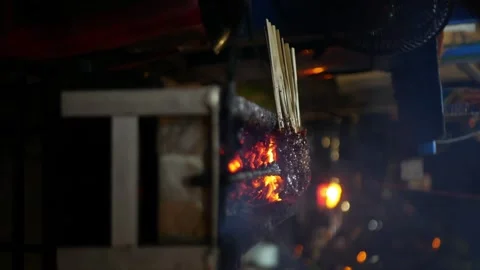 Close up and eye level view Sate or satay, traditional food from Indonesia .. Stock Footage 294277866