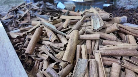 Close up and long shot of cinnamon sticks at Souk El Had, Agadir July 27, 2024 Stock-Footage 280993460