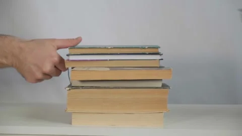 Close-up and macro shot many old books in school library or vintage bookshop Stock Footage 320162067