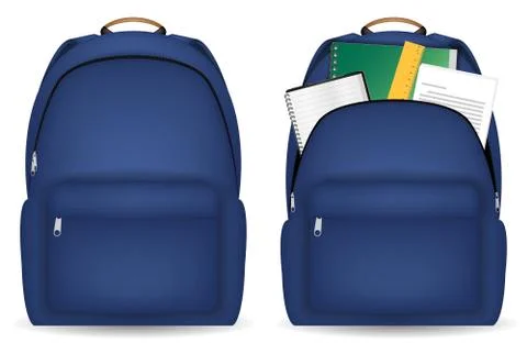 Close and open student bag with study object Stock Illustration