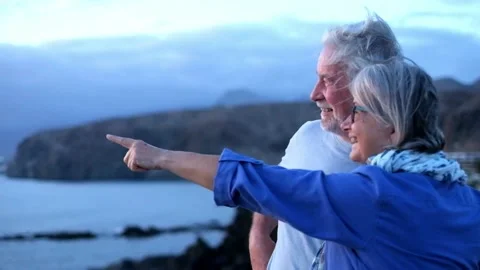 Close up and portrait of two happy and active seniors or pensioners having fun a Stock-Footage 135683206