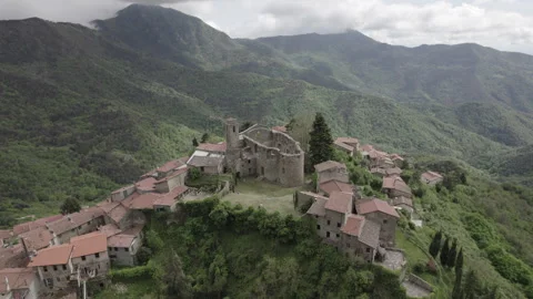 Close-Up and Pullback of San Nicolo Ruins, Bajardo (Flat Profile) Stock Footage 298321743