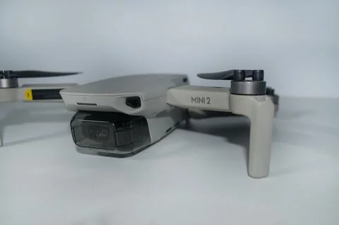 Close up and selective focus of the DJI Mini 2 drone from the side Stock Photos