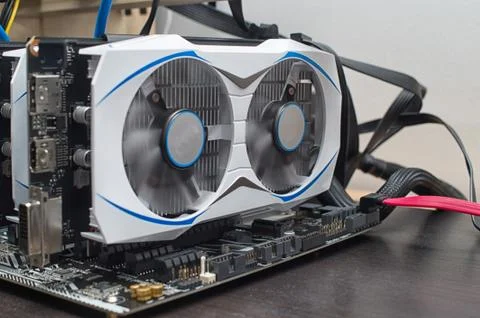 Close-up and selective focus a graphic card of computer working for altcoins  Stock Photos