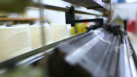 Close up and selective focus to machine. Textile factory in spinning production  Stock Footage 109137640