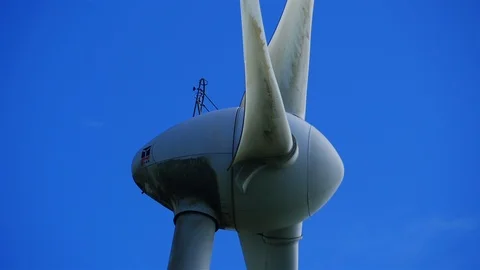 Close Up and side view of Wind Turbine. Renewable energy Slowmotion Stock Footage 116562214