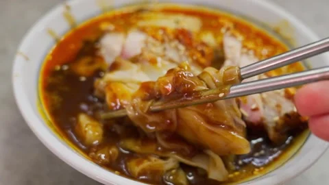 Close up and slow motion the chee cheong fun Stock Footage 300779419