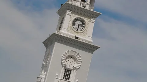 Close Up and Tilt Up Shot of Penang's Queen Victoria Memorial Clock Tower Stock Footage 48134541
