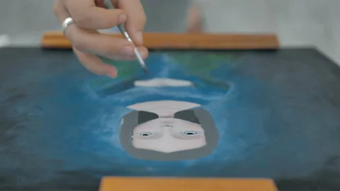 Close up and top view of hand painting oil painting 스톡 동영상 130617974