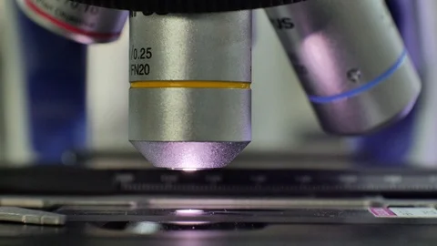 Close and zoom in microscope technology in laboratory. Video stock 108199254