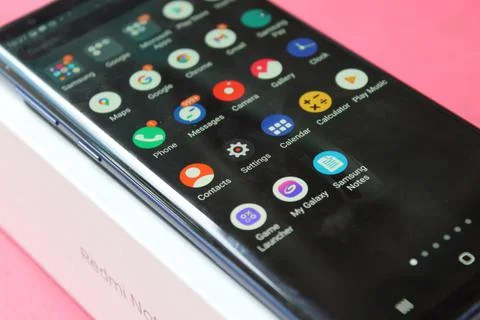 Close up of Android App Icons displaying on a Smartphone Stock Photos