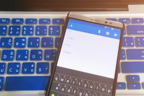 Close up Android device Showing Compose a new email application on the screen Stock Photos