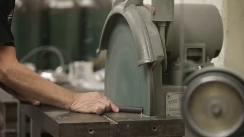 Close up angle grinder in metal shop 60fps Video stock 82441702