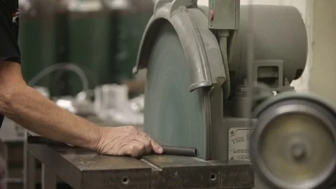 Close up angle grinder in metal shop slow motion Stock Footage 82441724