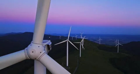 Close Up Angle Of Large Wind Turbine Generator Aerial Descend Tilt Up Reveal Stock Footage 300485669