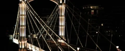 Close Angled View of Albert Bridge at night in London. Drone Footage, 4K24F Video stock 170774490