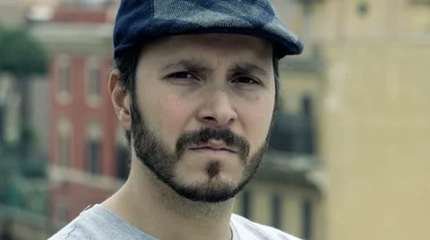 Close up on angry man attacks verbally the camera Video stock 68976840