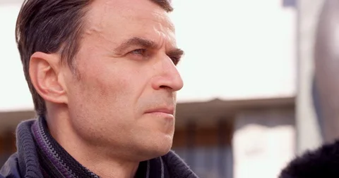 Close Up Of Angry Man Protesting Stock Footage 129018892