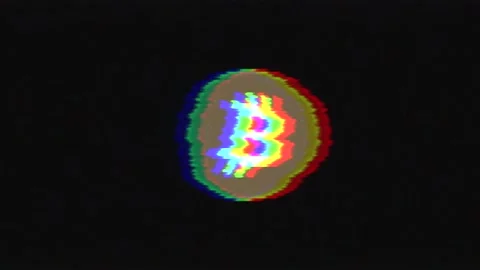 Close-up animated bitcoin logo with glitch effect on a black background Stock Footage 154680027