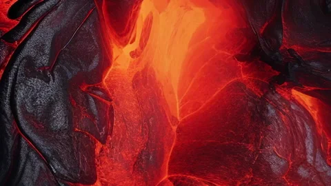 Close up animation of molten lava moving with glowing orange and black texture 스톡 동영상 303535564