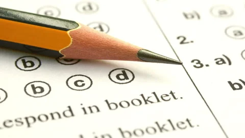 Close up of answer sheet dolly shot Stock Footage 159768564