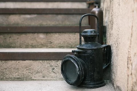 Close-up of an antique black lantern Stock Photos