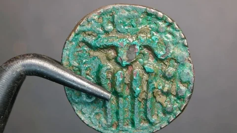 Close up of antique old coins Stock Footage 74068887
