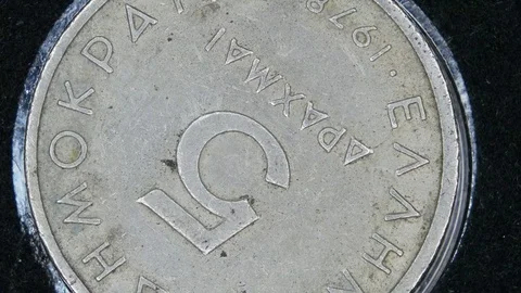 Close up of antique old coins Stock Footage 74180616