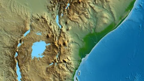 Close-up of aphysical map centered on Kenya Stock Illustration