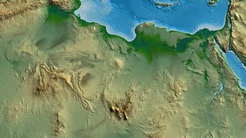 Close-up of aphysical map centered on Libya Stock Illustration