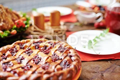 Close-up of appetizing berry pie on table Stock Photos
