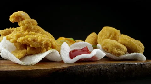 Close-up of appetizing chicken nuggets and gravy. Close-up food style Stock Footage 138597129