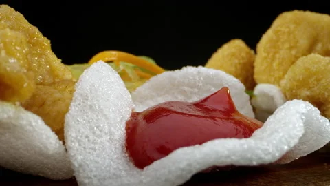 Close-up of appetizing chicken nuggets and gravy. Close-up food style Stock Footage 138597402