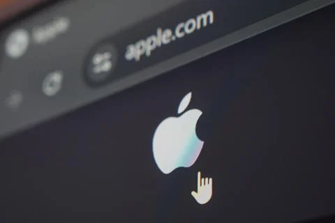 Close-Up of Apple Logo on Website Stock Photos