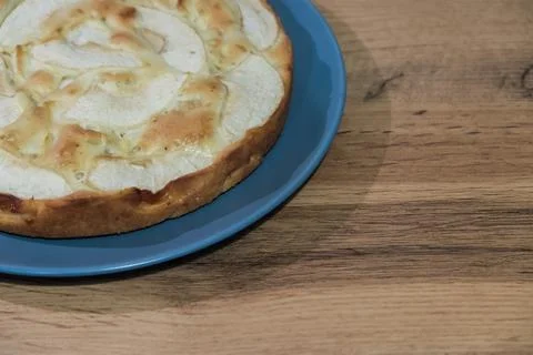 Close-up Apple Pie on a Brown Rustic Wooden Background Stock Photos
