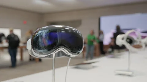 Close up of Apple Vision Pro headset on display inside an Apple Store Stock Footage 274995436