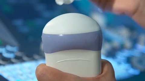 Close up of apply gel on ulstrasound probe. Stock Footage 76460335
