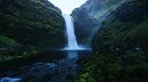Close approach to waterfall by drone Stock Footage 52320646