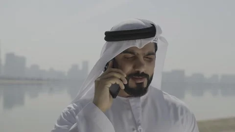 Close up of an arab man talking on his mobile. Stock Footage 302535511