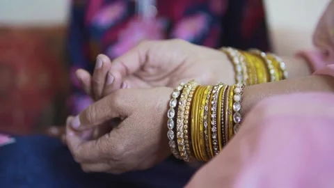 Close-Up of Arabic Woman's Hands with Wrist Jewelry Stock Footage 276503063