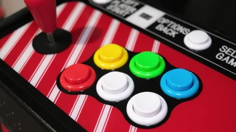 Close up of arcade buttons and sticks Portland OR USA August 2nd 2025 Stock Footage 314080985